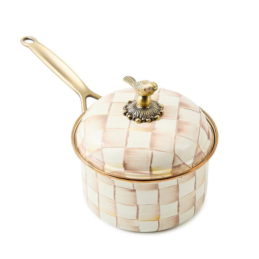 Luxusní smaltovaný rendlík 2,4 l ø 20 cm MacKenzie-Childs Mocha Check s poklicí Waterfall Bathrooms