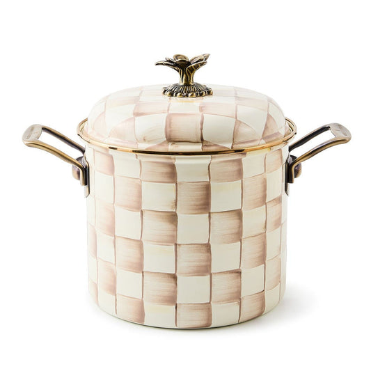 Luxusní velký smaltovaný hrnec 6,5 l MacKenzie-Childs Mocha Check s poklicí Waterfall Bathrooms