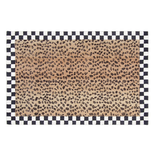 Luxusní ručně všívaný vlněný koberec 90x150 cm MacKenzie-Childs Cheetah se zvířecím vzorem a kostkovaným lemem Waterfall Bathrooms