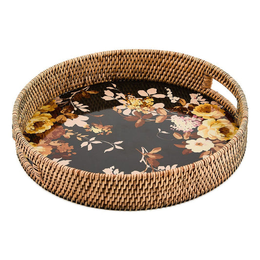 MacKenzie-Childs ratanový servírovací tác Wild Rose Brown