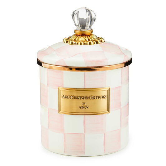 MacKenzie-Childs Malá dóza Rosy Check, smaltovaná ocel, růžový vzor, 1.12 L, Waterfall Bathrooms