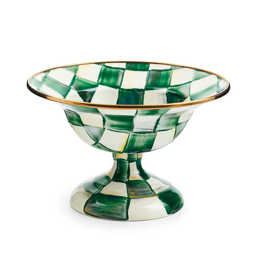 Malá kompotová mísa Emerald Check od MacKenzie-Childs se zeleným kostkovaným vzorem, Waterfall Bathrooms.


