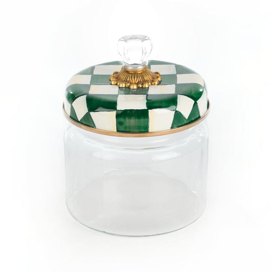 Malá kuchyňská dóza Emerald Check od MacKenzie-Childs se zeleným kostkovaným vzorem, Waterfall Bathrooms.