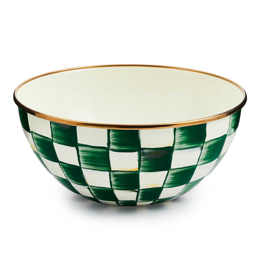 Malá smaltovaná miska Emerald Check od MacKenzie-Childs se zeleným kostkovaným vzorem, Waterfall Bathrooms.