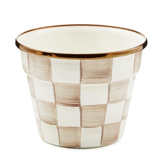 MacKenzie-Childs Malý květináč Mocha Check, smaltovaná ocel, hnědé kávové kostky, Waterfall Bathrooms