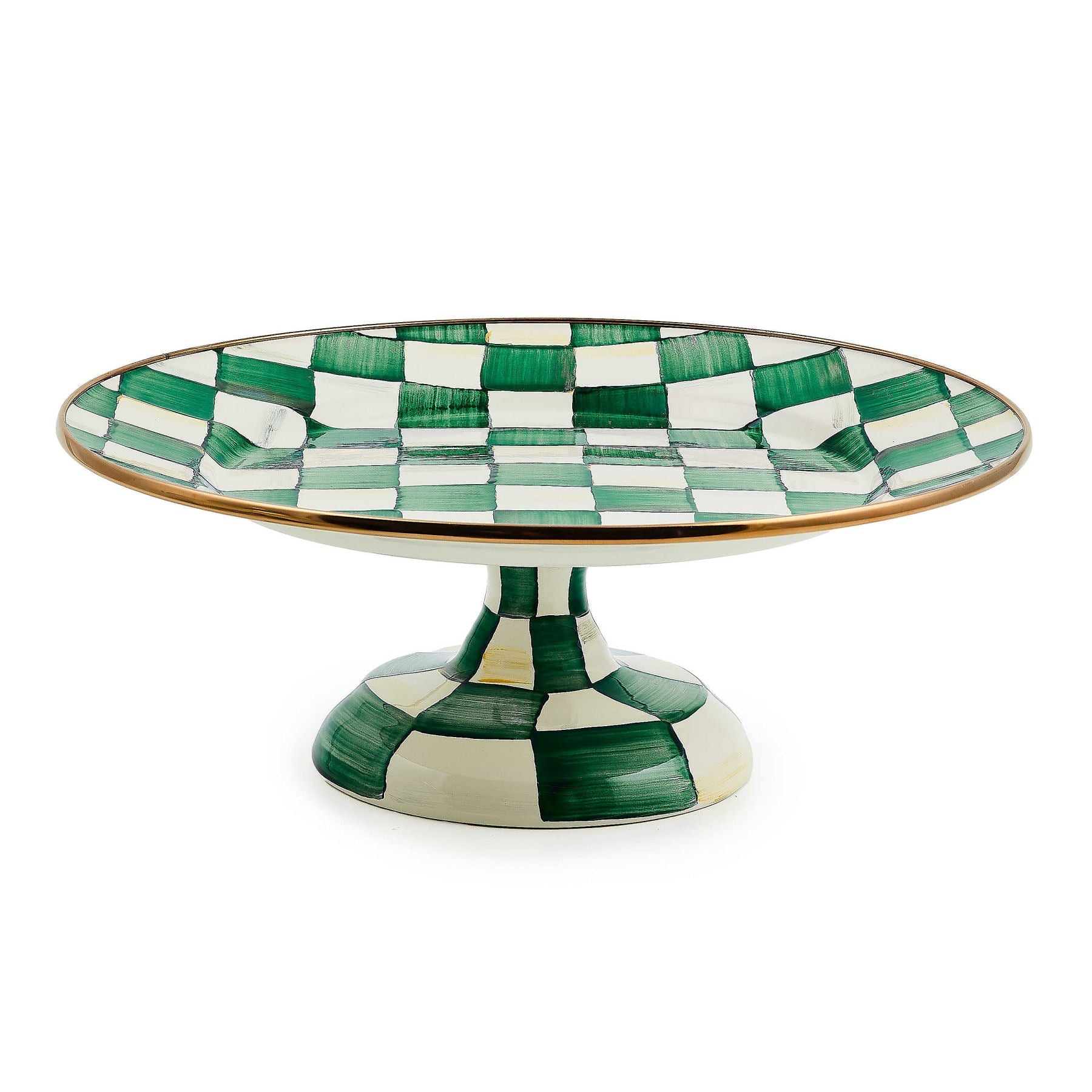 Malý servírovací podnos na nožce Emerald Check od MacKenzie-Childs se zeleným kostkovaným vzorem, Waterfall Bathrooms.
