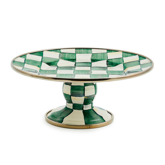 Mini servírovací podnos na nožce Emerald Check od MacKenzie-Childs se zeleným kostkovaným vzorem, Waterfall Bathrooms.

