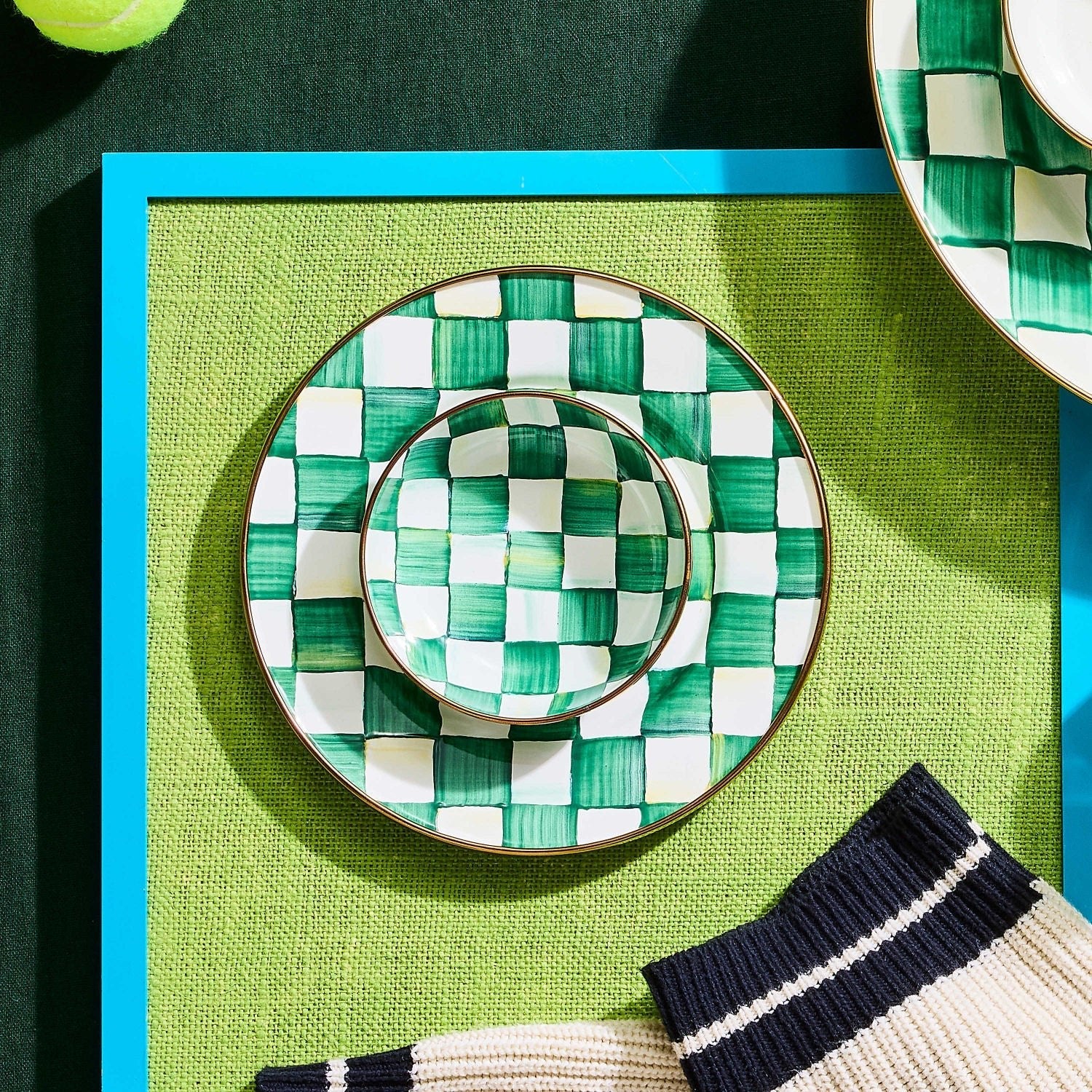 MacKenzie-Childs Miska na delikatesy Emerald Check, smaltovaná ocel, zelené kostky, Waterfall Bathrooms