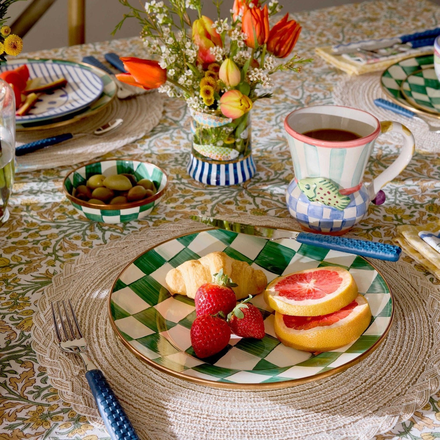 MacKenzie-Childs Miska na delikatesy Emerald Check, smaltovaná ocel, zelené kostky, Waterfall Bathrooms