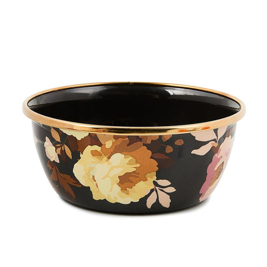 Malá smaltovaná ocelová mistička s hnědým květinovým vzorem divokých růží Wild Rose Brown Pinch Bowl MacKenzie-Childs Waterfall Bathrooms