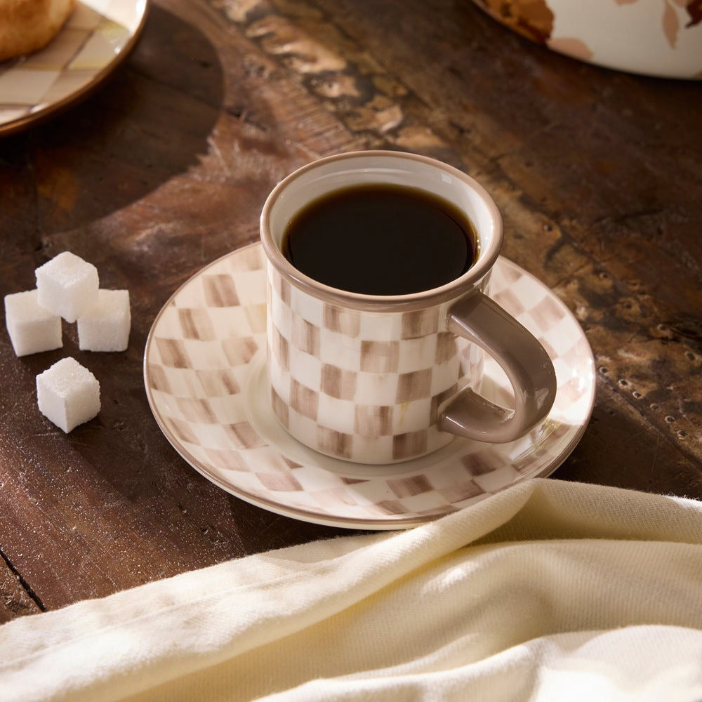 Sada 2 ks espresso šálků a podšálků Mocha Check - MacKenzie-Childs