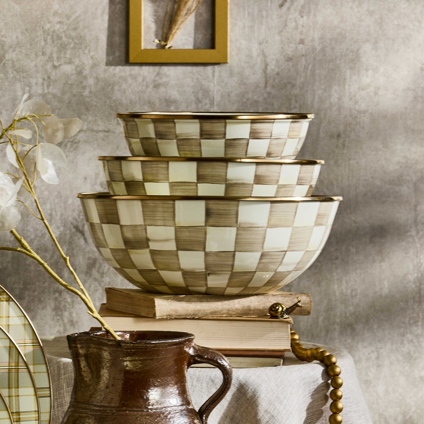 Smaltovaná kuchyňská mísa Mocha Check Medium - MacKenzie-Childs