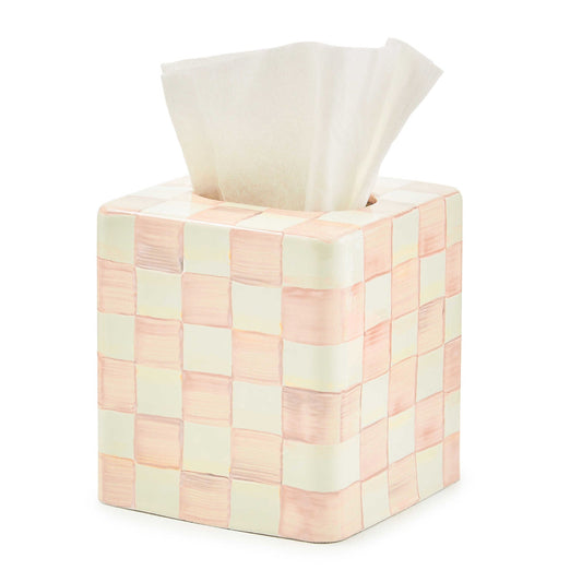 Obal na kapesníky Rosy Check Boutique od MacKenzie-Childs, ručně malovaný, růžový kostkovaný vzor, Waterfall Bathrooms.
