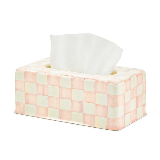 Obal na kapesníky Rosy Check Standard od MacKenzie-Childs, ručně malovaný, růžový kostkovaný vzor, Waterfall Bathrooms.
