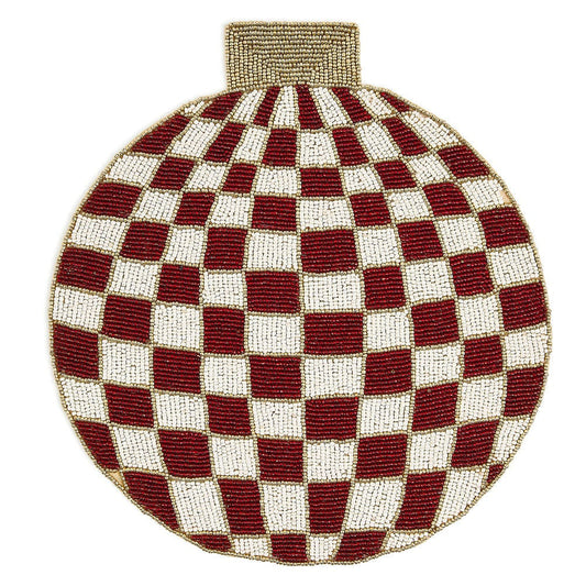 MacKenzie-Childs Prošívané prostírání Red Check Ornament, korálkový dekor, 38.1 cm, Waterfall Bathrooms