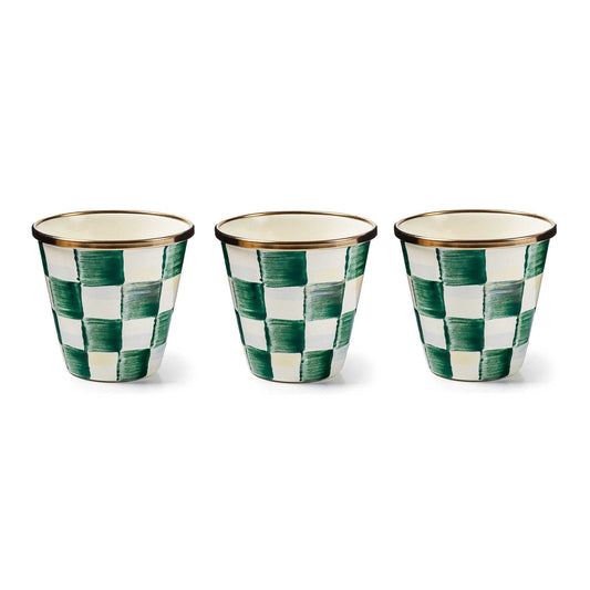 Sada 3 květináčů na bylinky Emerald Check od MacKenzie-Childs se zeleným kostkovaným vzorem, Waterfall Bathrooms.