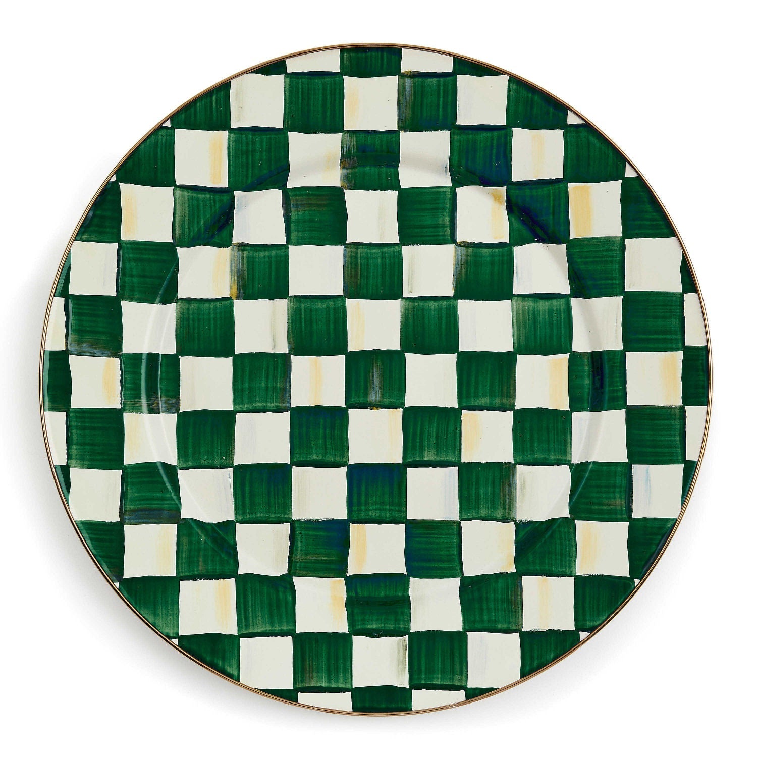 Servírovací tác Emerald Check od MacKenzie-Childs se zeleným kostkovaným vzorem, Waterfall Bathrooms.


