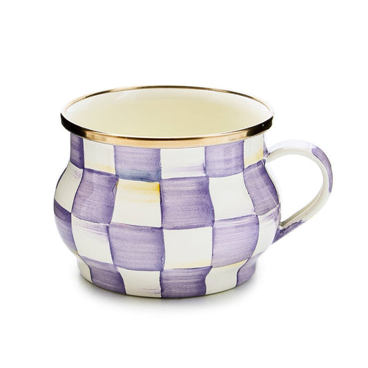 Luxusní fialovo-bílý smaltovaný šálek na čaj a kávu Violet Check MacKenzie-Childs Waterfall Bathrooms