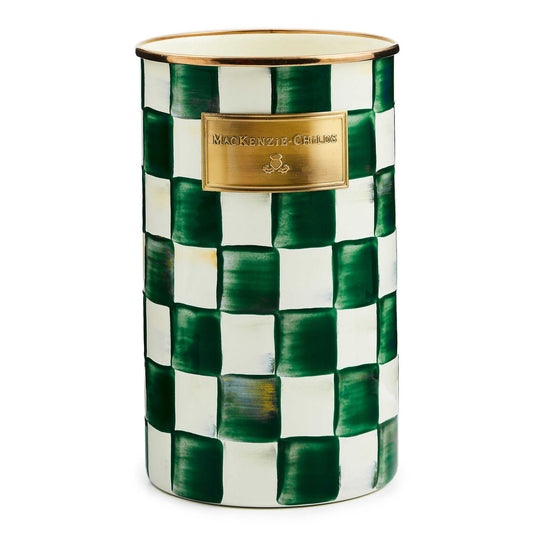 Stojan na kuchyňské náčiní Emerald Check od MacKenzie-Childs se zeleným kostkovaným vzorem, Waterfall Bathrooms.