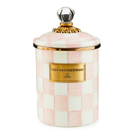 MacKenzie-Childs Střední dóza Rosy Check, smaltovaná ocel, růžový vzor, 1.4 L, Waterfall Bathrooms