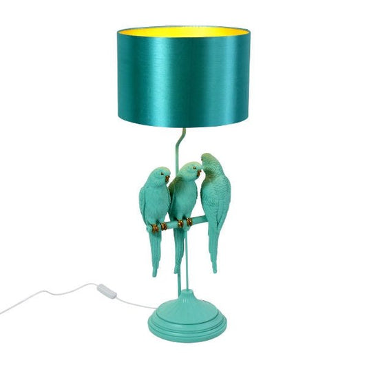 Tyrkysová stolní lampa s papoušky