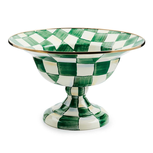 Velká kompotová mísa Emerald Check od MacKenzie-Childs se zeleným kostkovaným vzorem, Waterfall Bathrooms.

