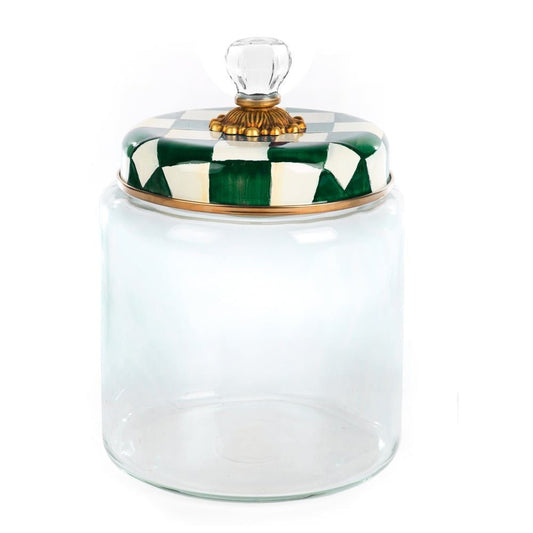 Velká kuchyňská dóza Emerald Check od MacKenzie-Childs se zeleným kostkovaným vzorem, Waterfall Bathrooms.