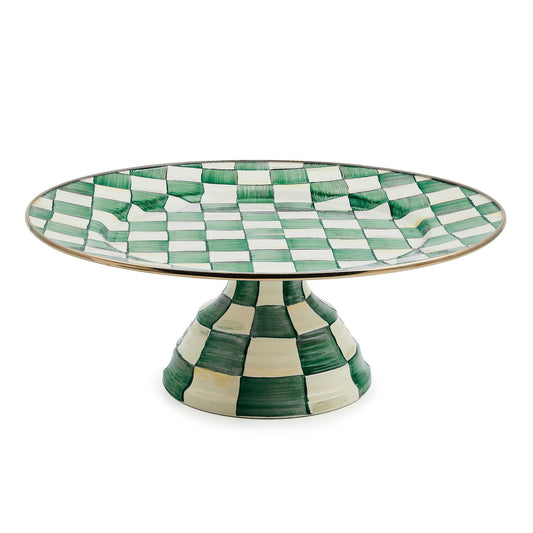 Velký servírovací podnos na nožce Emerald Check od MacKenzie-Childs se zeleným kostkovaným vzorem, Waterfall Bathrooms.