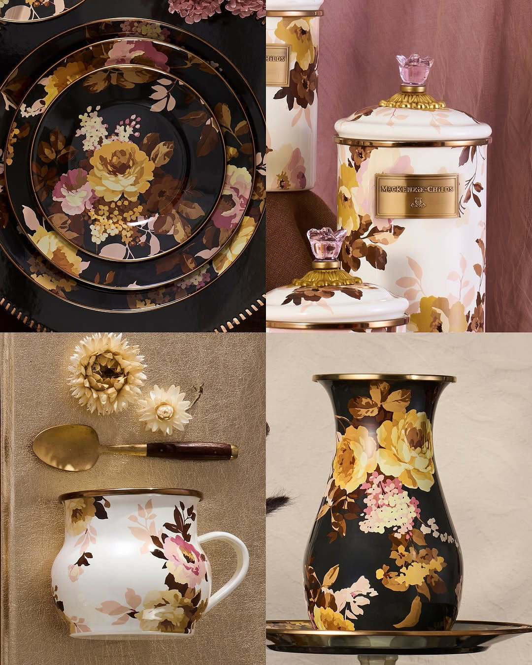 Wild Rose Brown jídelní talíř MacKenzie-Childs