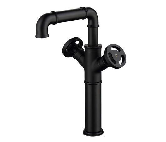 Vysoká černá matná kohoutková baterie k umyvadlu na desku v industriálním stylu Waterfall Bathrooms