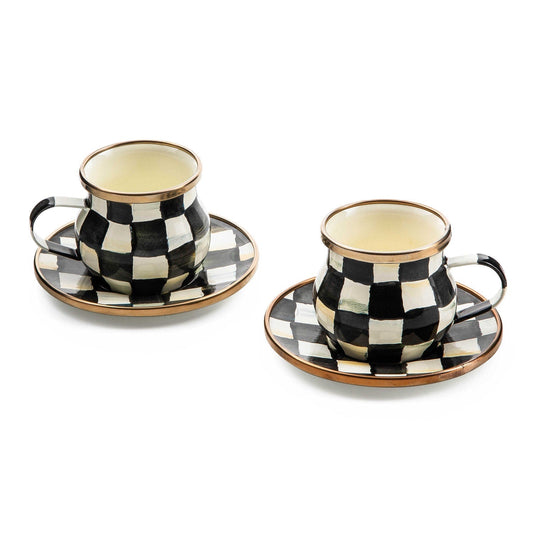 Courtly Check Enamel Espresso Cup & Saucer Set - |VESIMI Design|