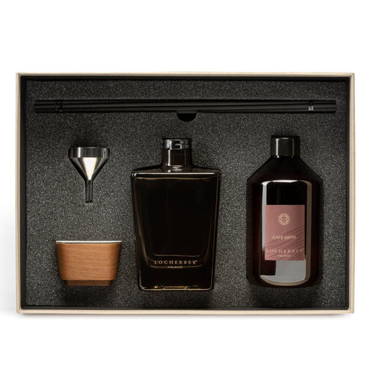 Dárková sada Aroma difuzér Café Satin (500 ml) s náplní a ořechovým víčkem, vůně káva, vanilka a růže, Waterfall Bathrooms.