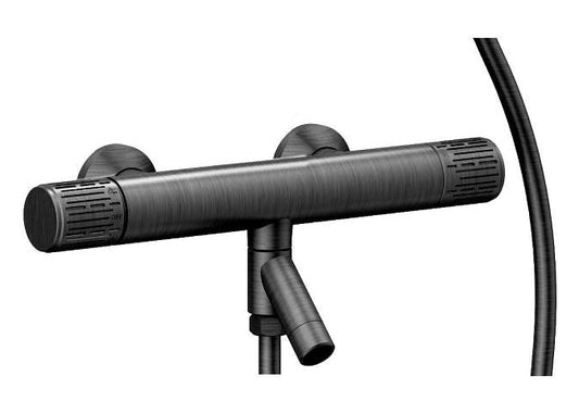 Industriální termostatická vanová baterie s ruční sprchou v barvě Gun Metal Waterfall Bathrooms