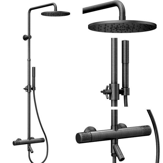 Luxusní termostatický sprchový systém v barvě Gun Metal s hlavovou a ruční sprchou Waterfall Bathrooms