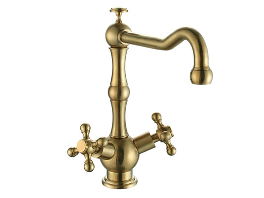 Luxusní kohoutková umyvadlová baterie v matném saténovém zlatě Waterfall Bathrooms