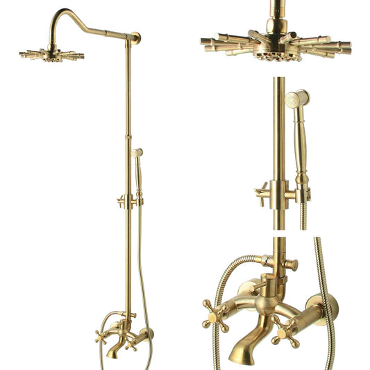 Luxusní nástěnný sprchový set v matném saténovém zlatě s celomosaznou ruční sprchou Waterfall Bathrooms