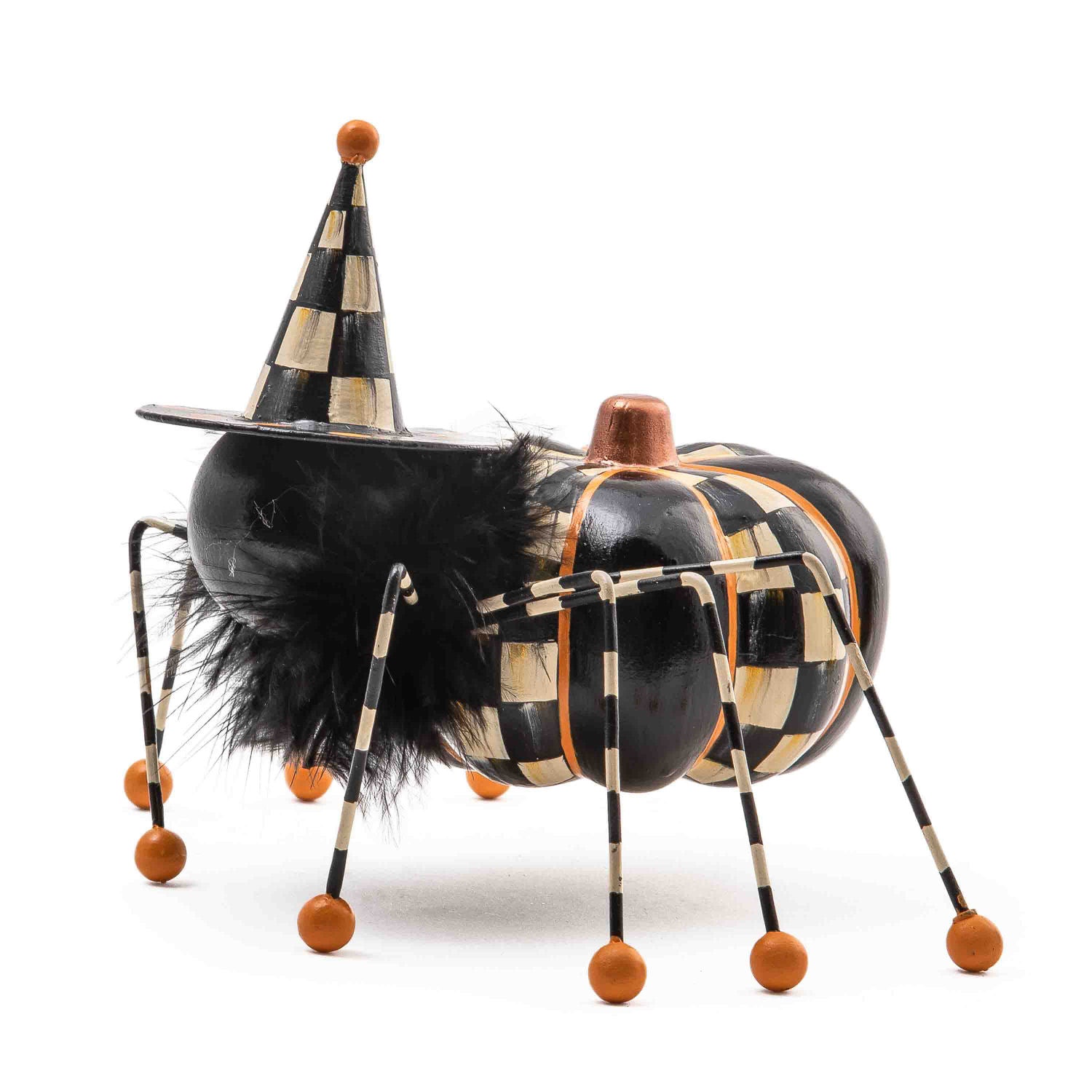 Halloweenská dekorace Plechový pavouček od MacKenzie-Childs s ručně malovanými vzory Courtly a peříčky, cín, Waterfall Bathrooms.
