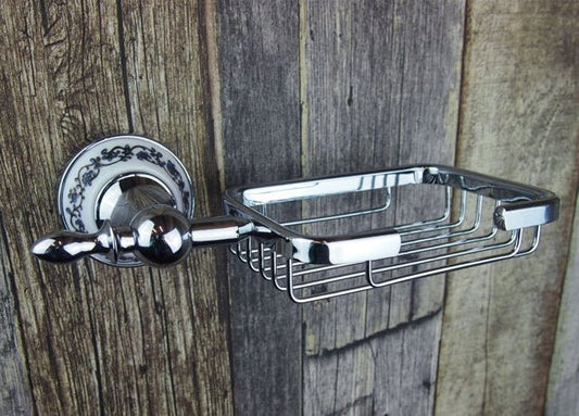 Chromový nástěnný mřížkový držák na mýdlo s keramickým zdobením Lavande Waterfall Bathrooms