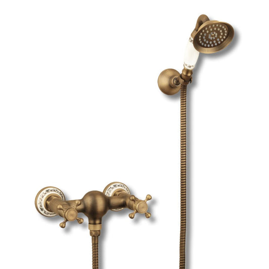 Retro nástěnná kohoutková sprchová baterie Lavande se sprchovým setem v barvě antický bronz Waterfall Bathrooms