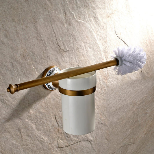 Retro nástěnná WC štětka s keramickým kelímkem v barvě antický bronz Lavande Waterfall Bathrooms