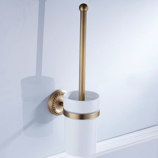 Nástěnná retro WC štětka Provence s bílým keramickým kelímkem a bronzovým držákem Waterfall Bathrooms