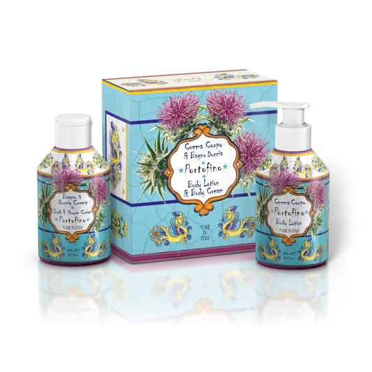 Rudy Profumi Sada sprchového gelu a tělového krému Maioliche Portofino, 2 x 250 ml, vůně citronu a jasmínu. Waterfall Bathrooms