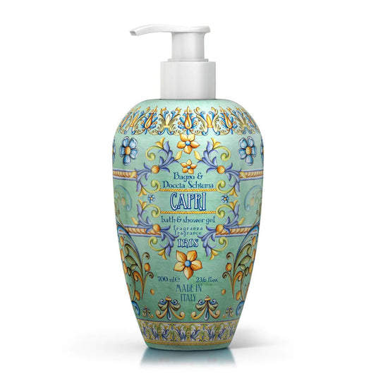 Sprchový gel a pěna do koupele Rudy Profumi Iris of Capri, s vůní Iris a Ylang Ylang, 700 ml, Waterfall Bathrooms.