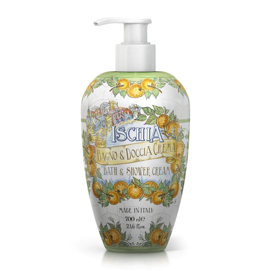 Sprchový gel a pěna do koupele Rudy Profumi Ischia, s vůní Bergamotu, Pomeranče a Gardénie, 700 ml, Waterfall Bathrooms.