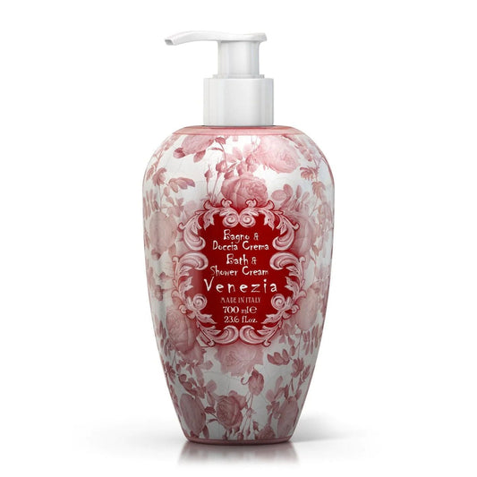 Krémový sprchový gel a pěna do koupele Rudy Profumi Venezia, s vůní Citronu, Maliny a Ambry, 700 ml, Waterfall Bathrooms.