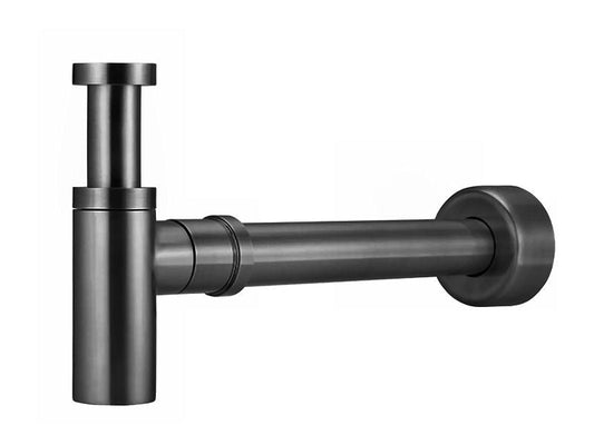 Designový umyvadlový T-sifon v barvě Gun Metal z masivní mosazi Waterfall Bathrooms