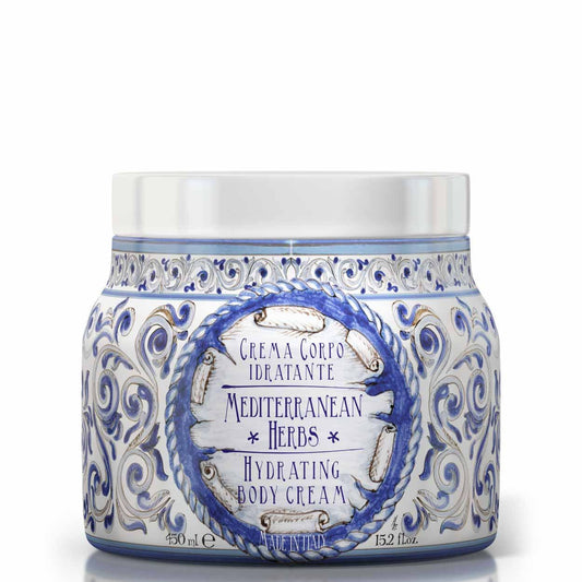 Tělový krém Rudy Profumi Mediterranean Herbs, s vůní Myrty a Zázvoru, 450 ml, Waterfall Bathrooms.