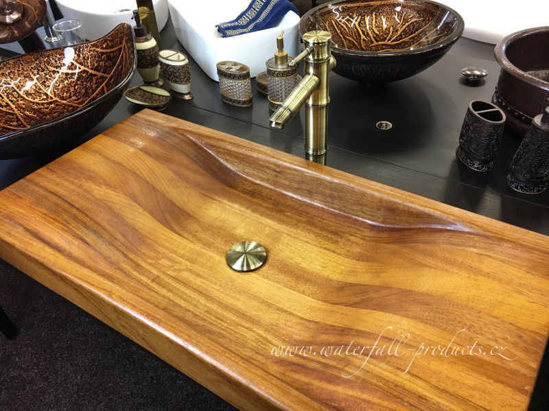 dřevené umyvadlo s pákovou baterií Bamboo Bronze